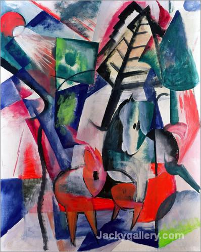 Animals Under Trees by Franz Marc paintings reproduction